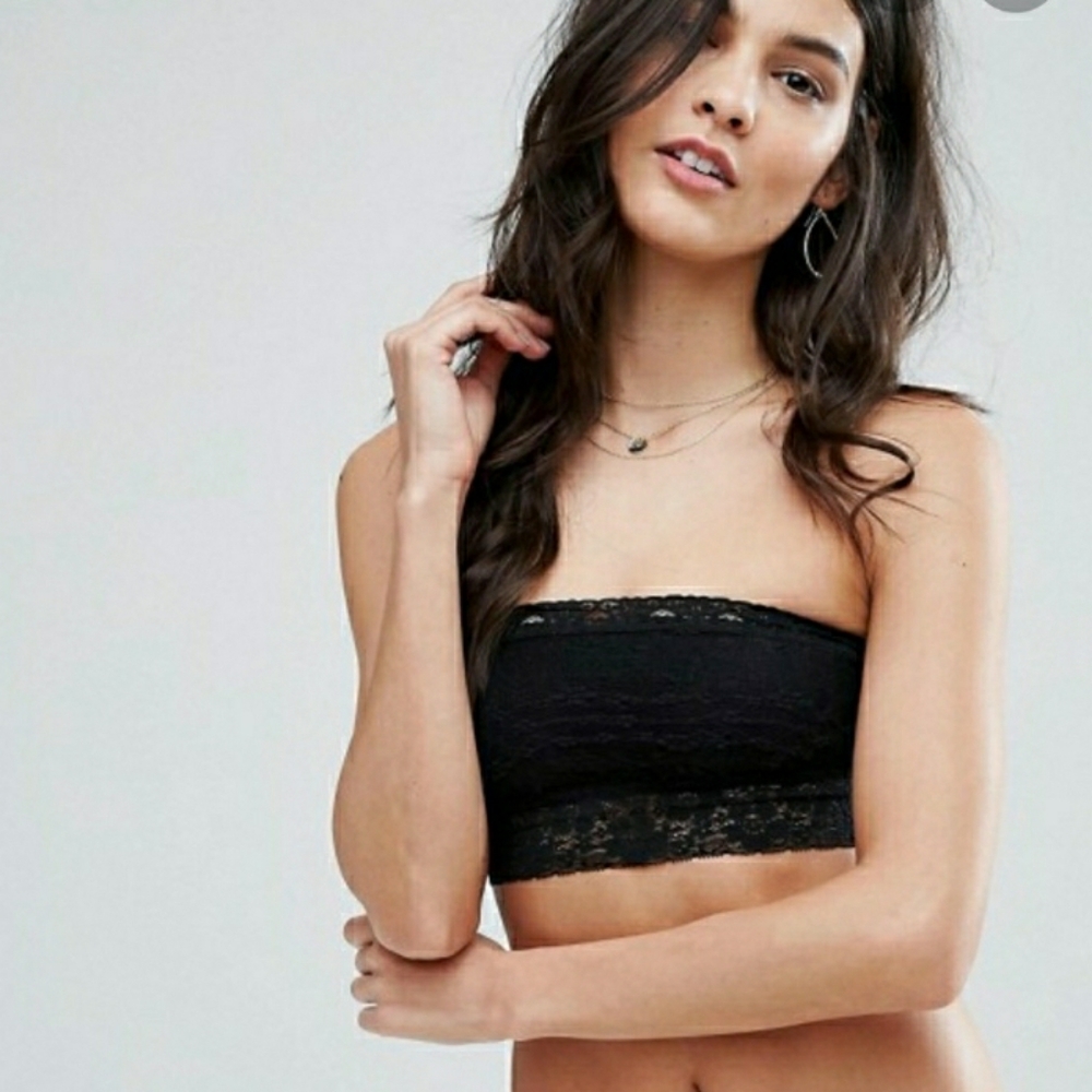 NWT FREE PEOPLE Intimately Black Lace Bandeau Bra Small, Large